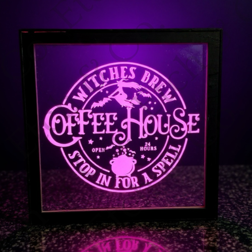 Handcrafted Witches Brew Coffee House LED Lighted Mirror