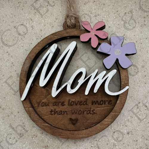 Laser Engraved Mom Ornament – Rustic Basswood Keepsake | Personalized Gift for Mom